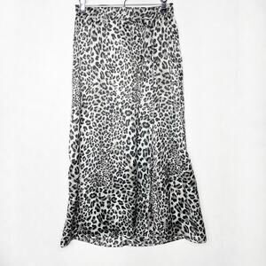 Leopard Satin Midi Skirt